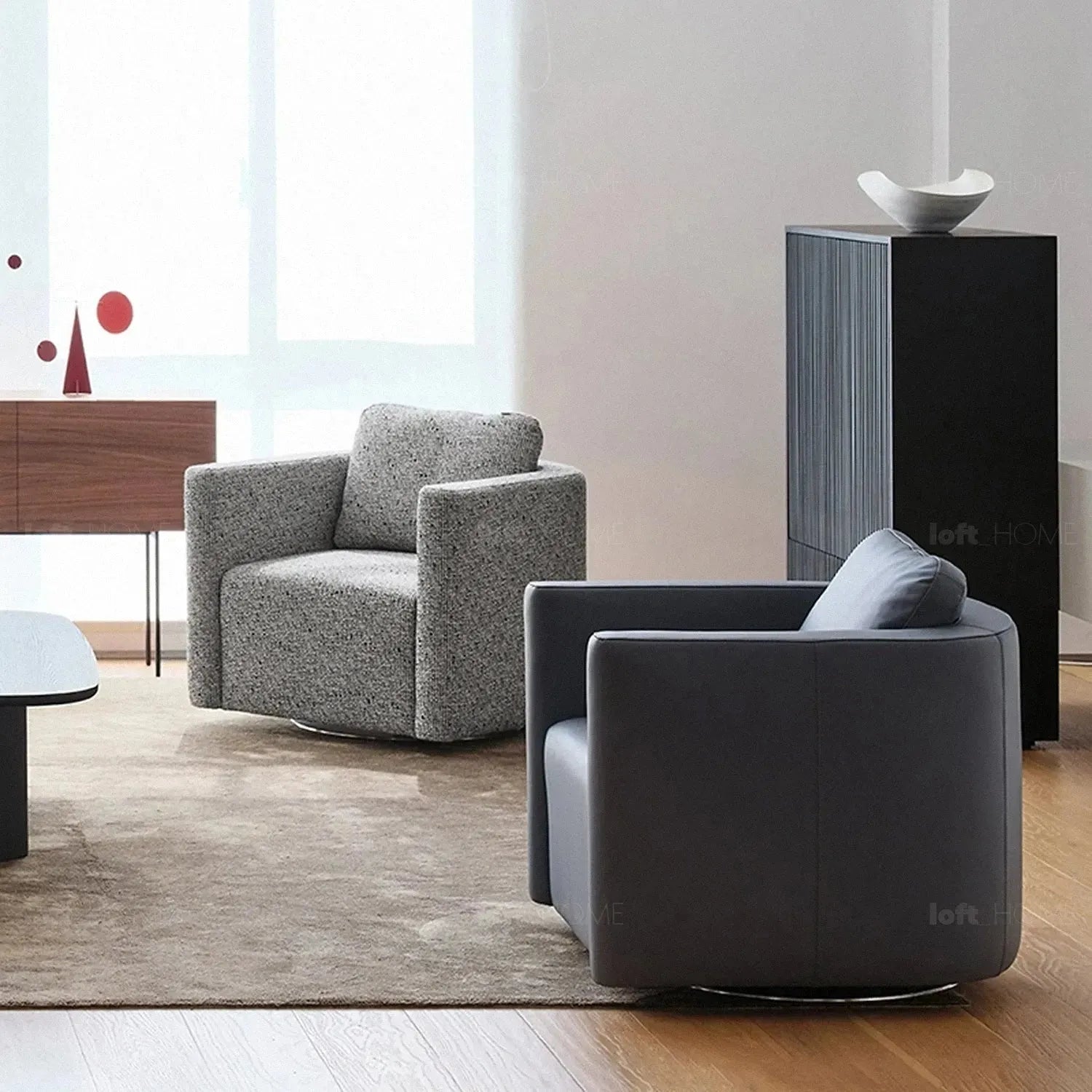 Minimalist Fabric 1 Seater Revolving Sofa VARIEGATED