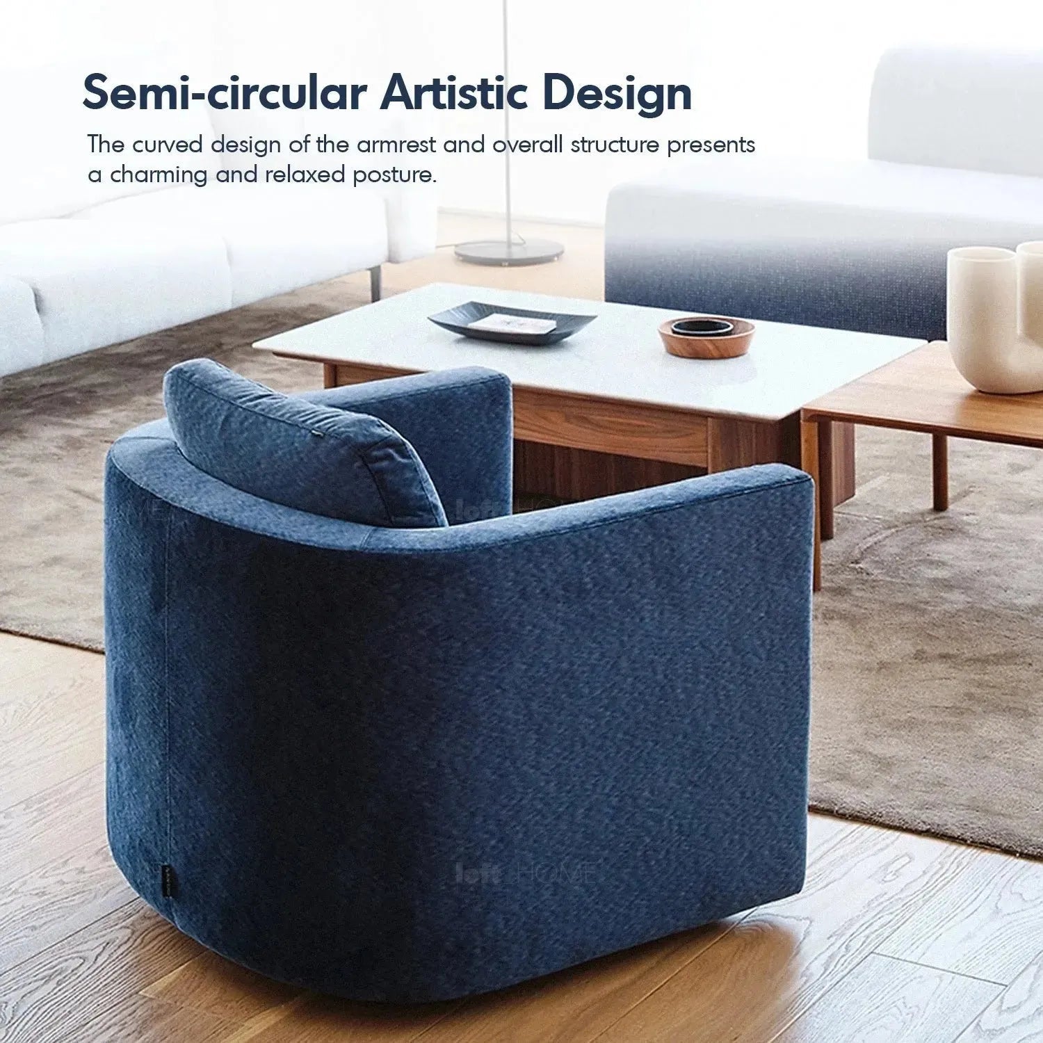 Minimalist Fabric 1 Seater Revolving Sofa VARIEGATED
