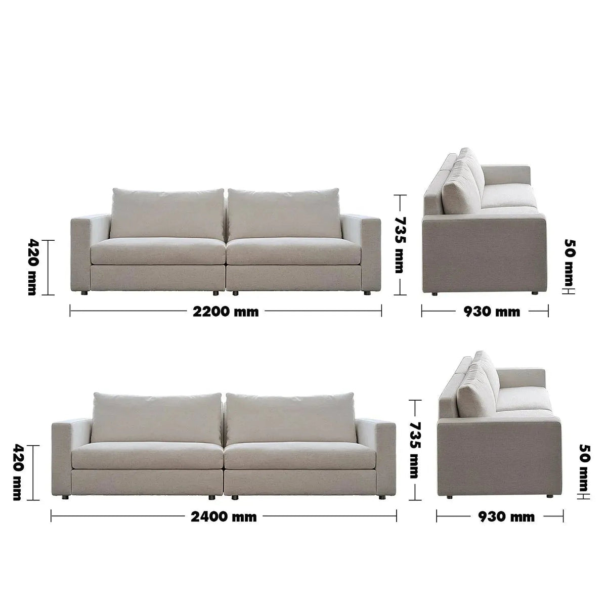 Minimalist Fabric 3 Seater Sofa WHITE