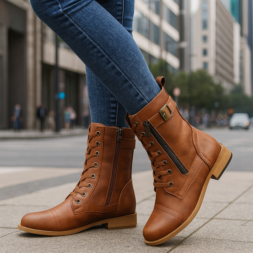 Bottines Nora en similicuir avec fermeture éclair pour femme | Idéales pour les journées décontractées