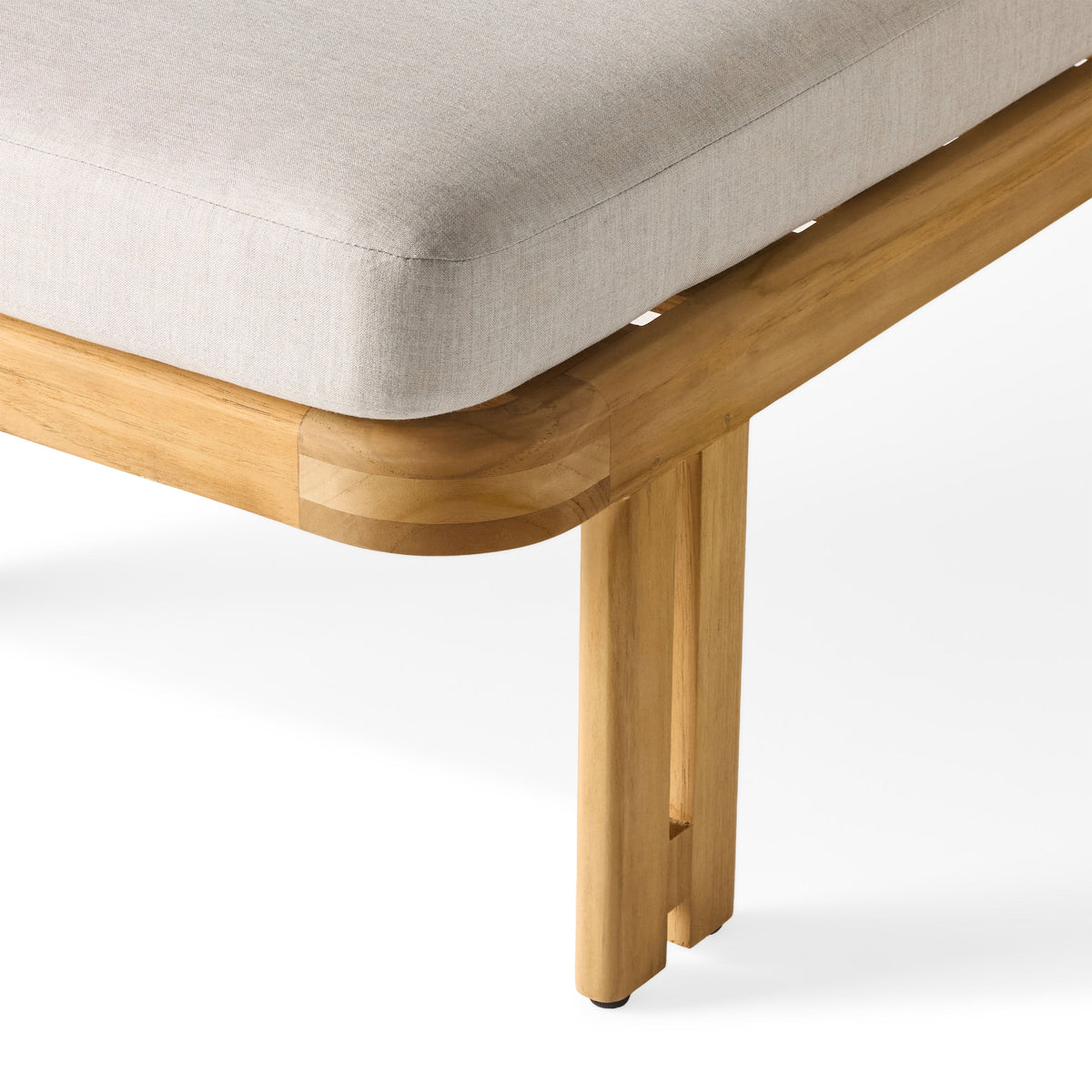 Ojai Teak Chaise Lounge, armrest and seat detail