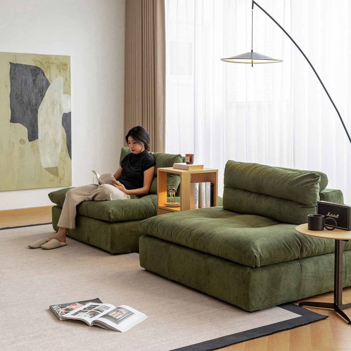 Scandinavian Chenille Velvet Fabric Modular 1 Seater Sofa GRAND