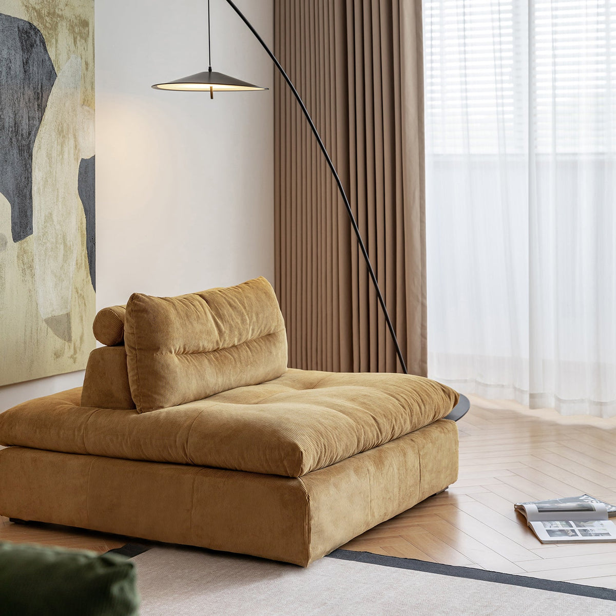 Scandinavian Chenille Velvet Fabric Modular 1 Seater Sofa GRAND