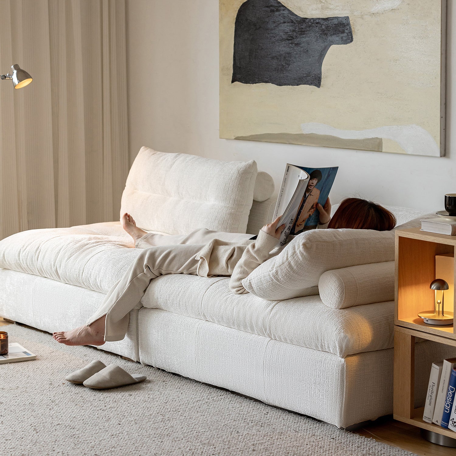 Scandinavian Chenille Velvet Fabric Modular 1 Seater Sofa GRAND