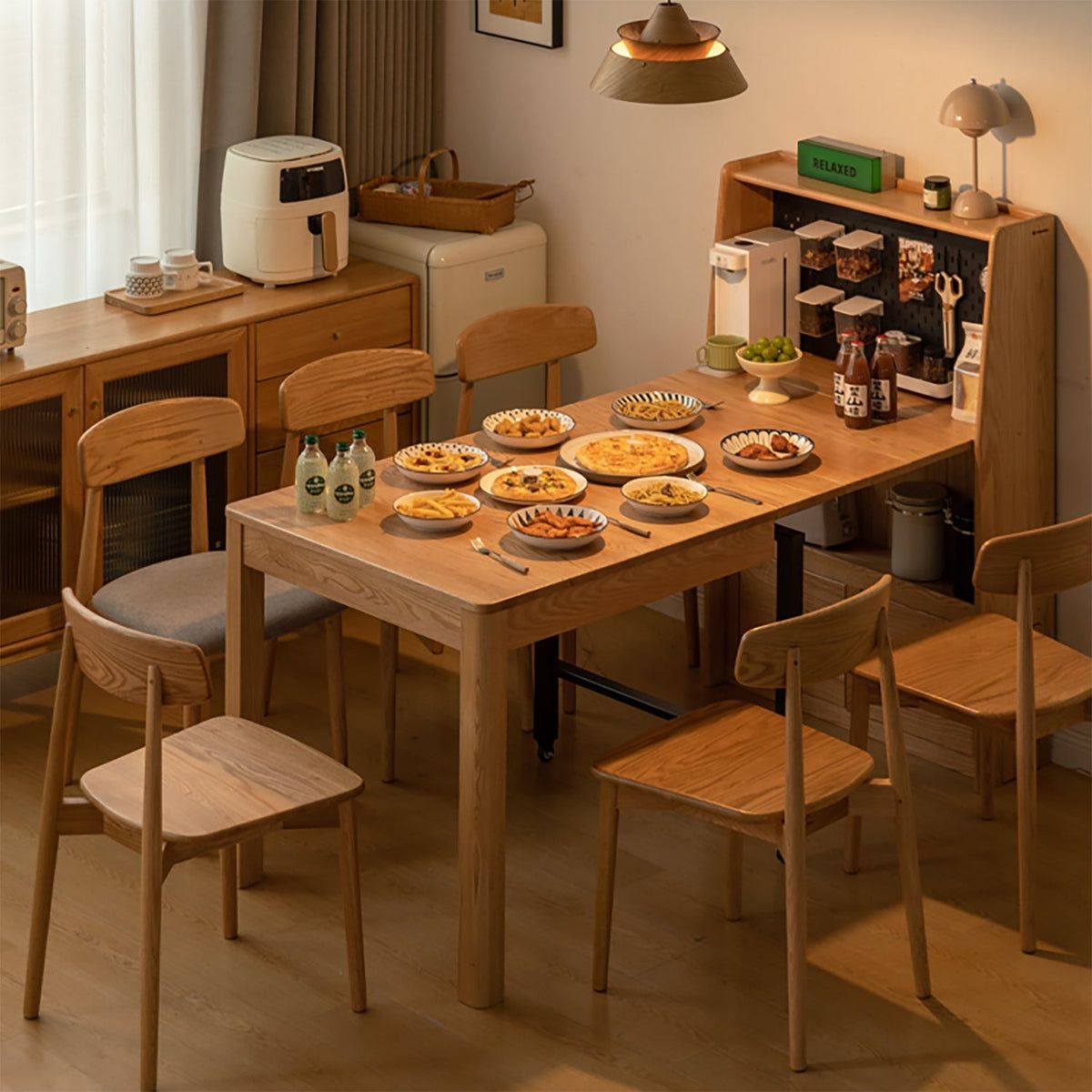 Scandinavian Oak Wood Extendable Dining Table With Shelf NEST