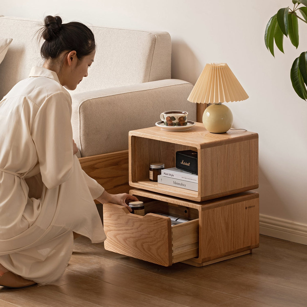 Scandinavian Oak Wood Revolving Side Table TWIST
