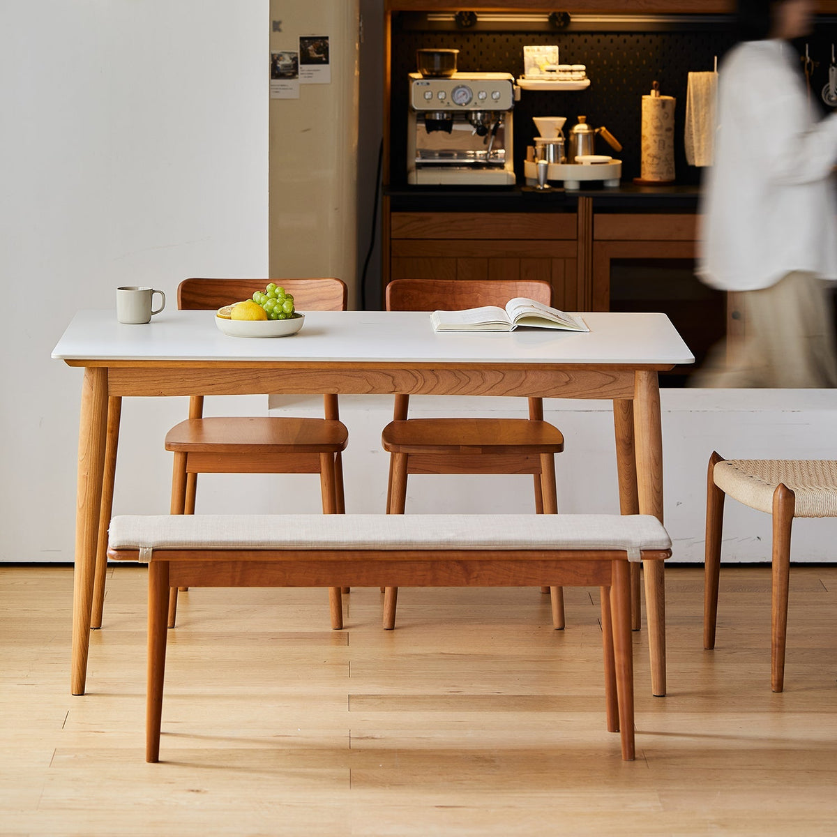 Scandinavian Oak Wood Sintered Stone Dining Table GREEN
