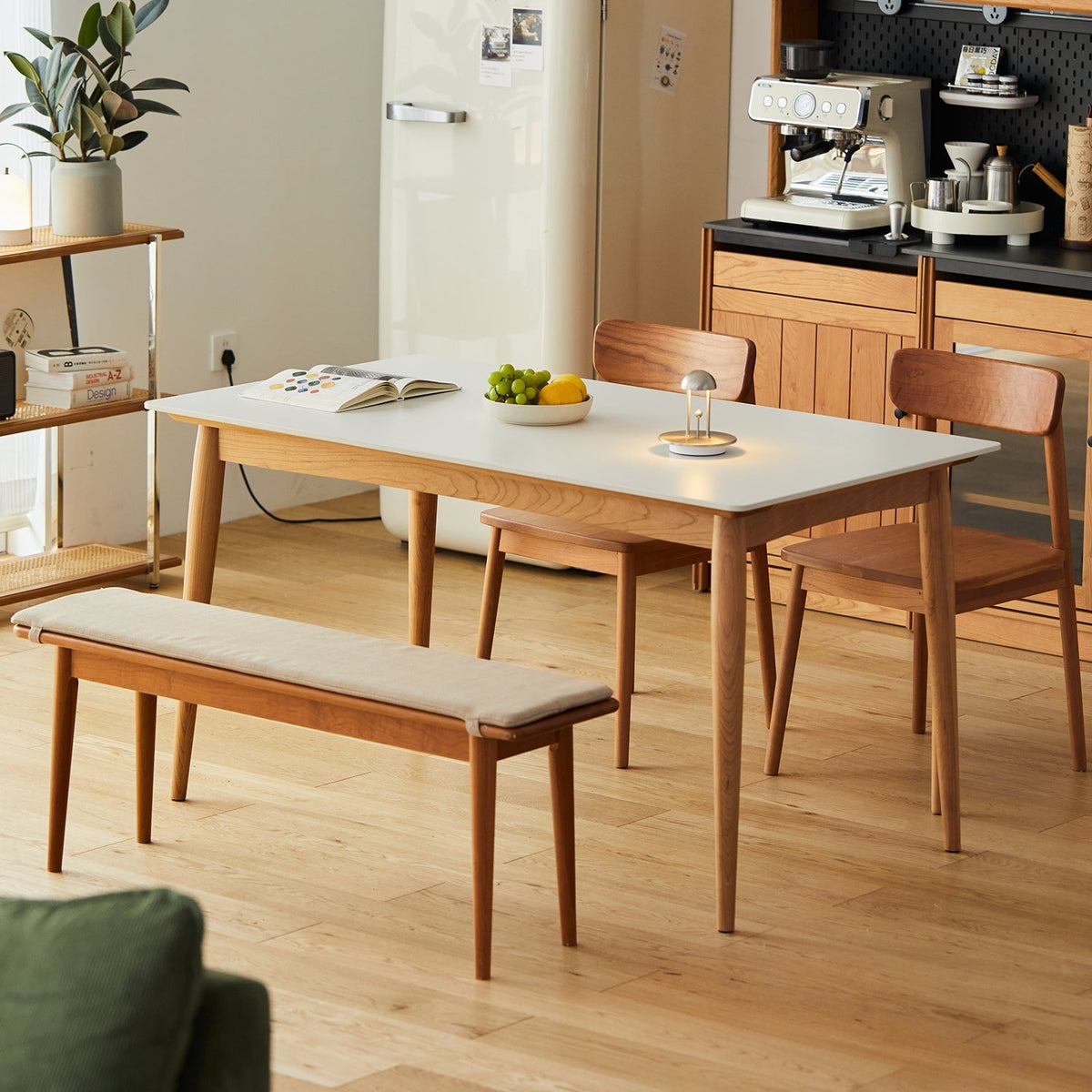 Scandinavian Oak Wood Sintered Stone Dining Table GREEN