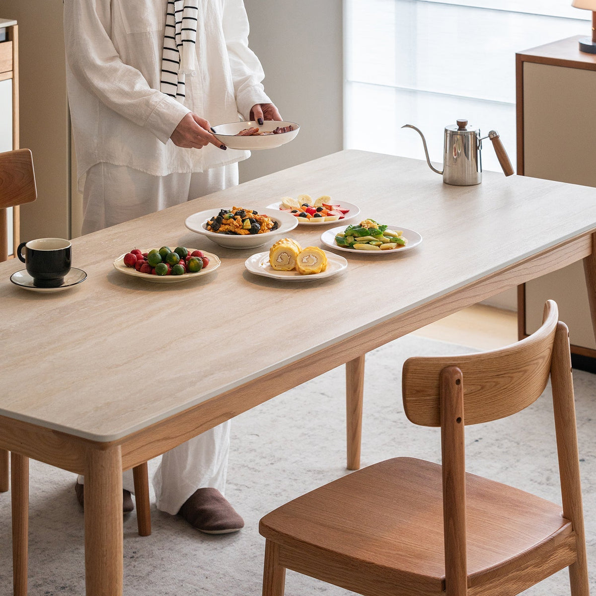 Scandinavian Oak Wood Sintered Stone Dining Table GREEN