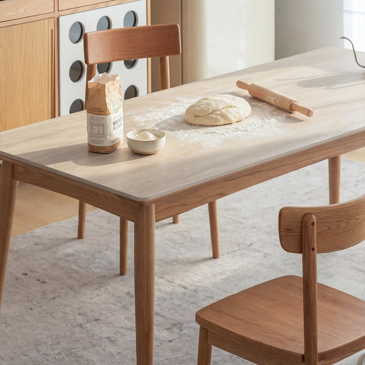 Scandinavian Oak Wood Sintered Stone Dining Table GREEN