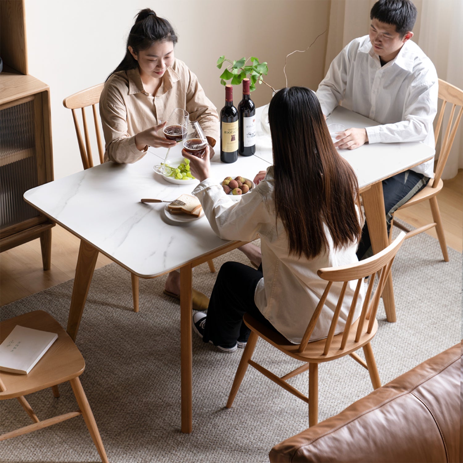 Scandinavian Oak Wood Sintered Stone Extendable Dining Table SHIFT