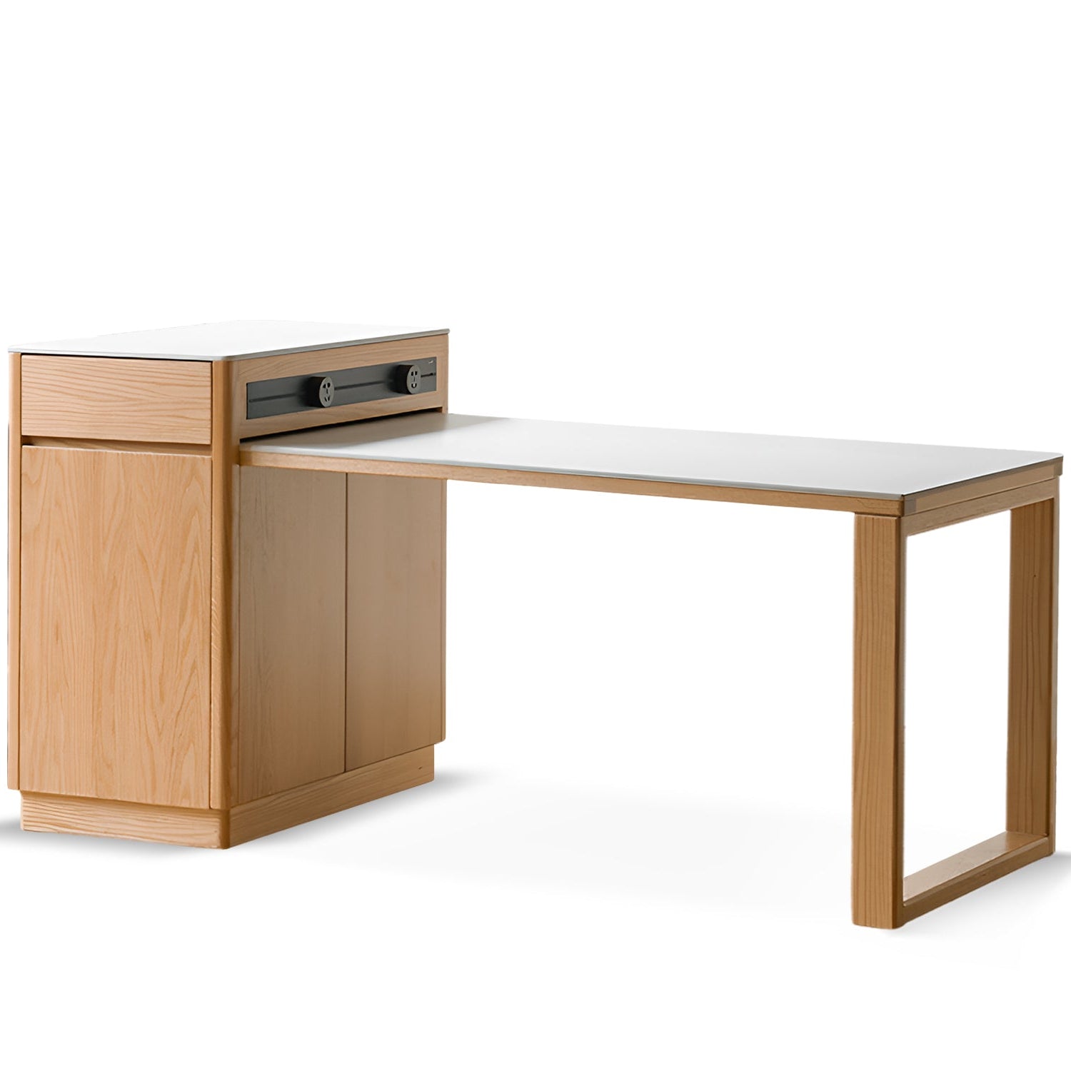 Scandinavian Oak Wood Sintered Stone Extendable Island Dining Table With Cabinet FLEXA