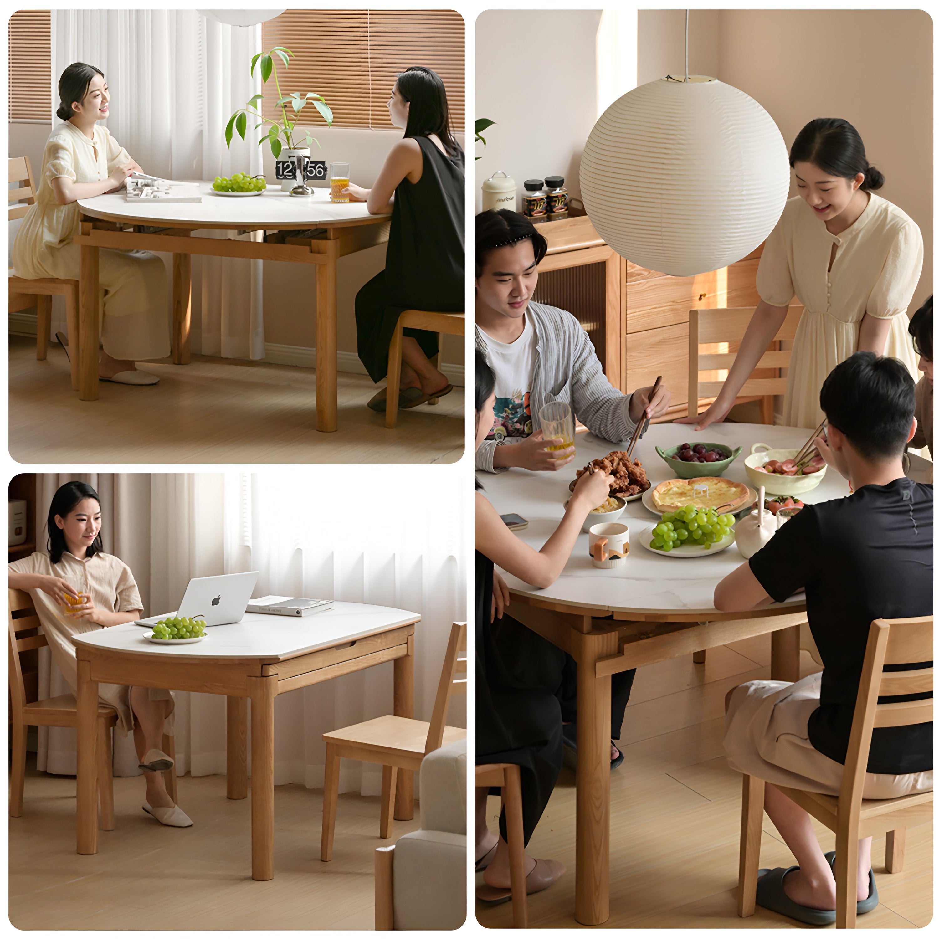 Scandinavian Oak Wood Sintered Stone Extendable Round Dining Table ORBIT
