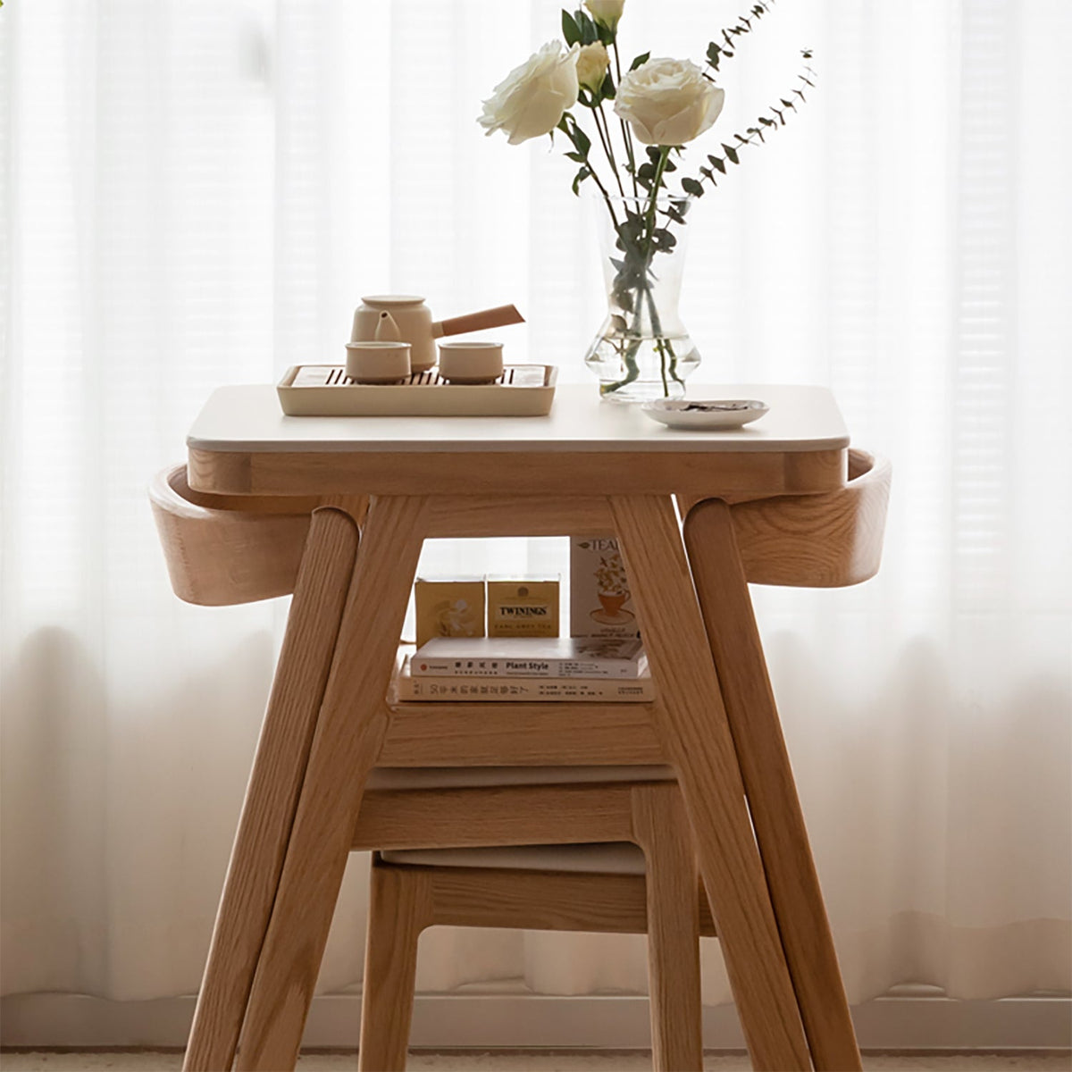 Scandinavian Oak Wood Sintered Stone Stackable Dining Table 3-IN-1 Set NOKI
