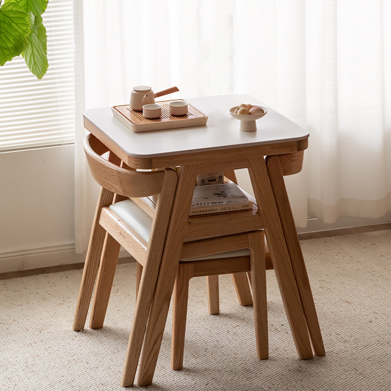 Scandinavian Oak Wood Sintered Stone Stackable Dining Table 3-IN-1 Set NOKI