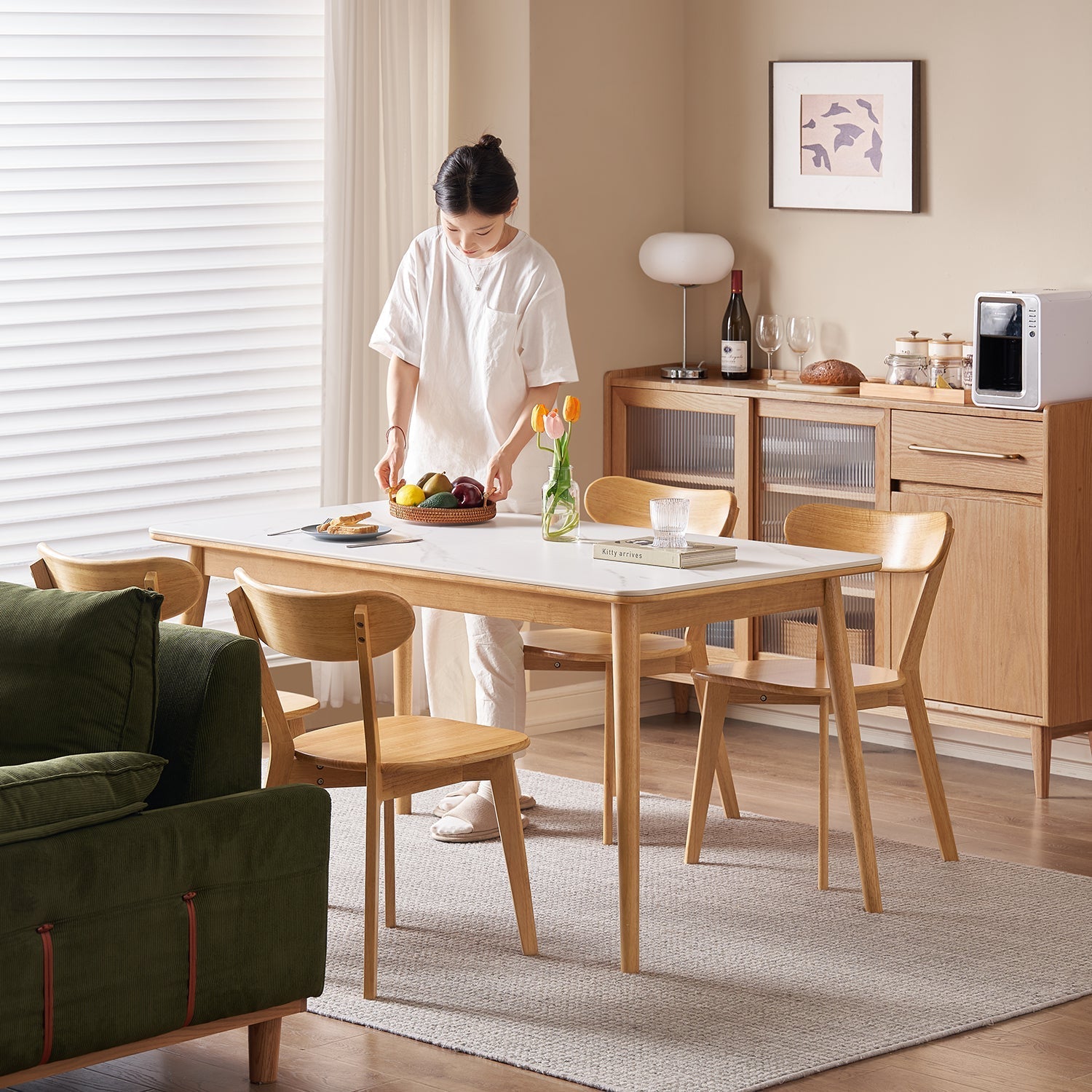 Scandinavian Sintered Stone Rubber Wood Dining Table ROWAN