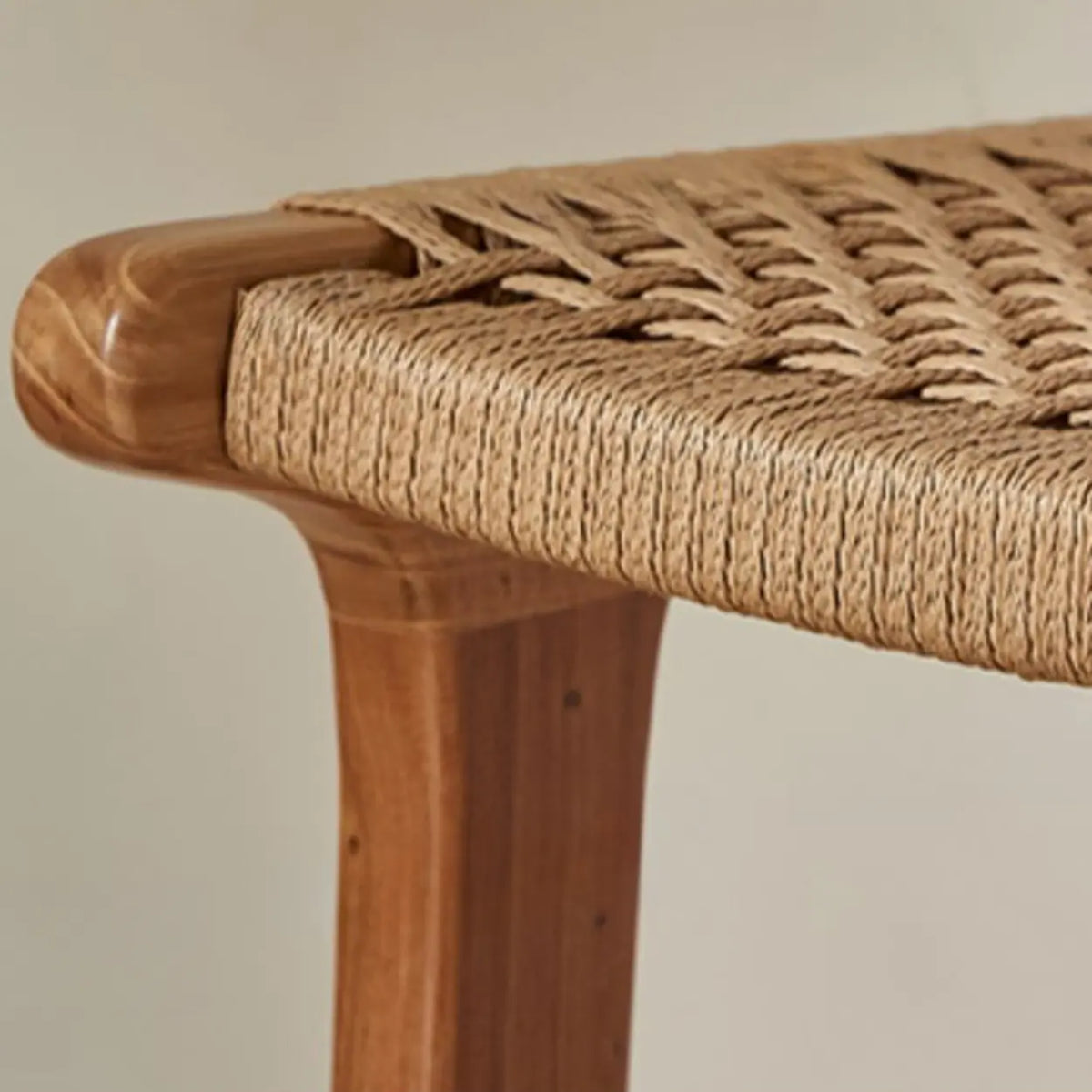 Scandinavian Woven Rope Wood Bar Stool with Low Back