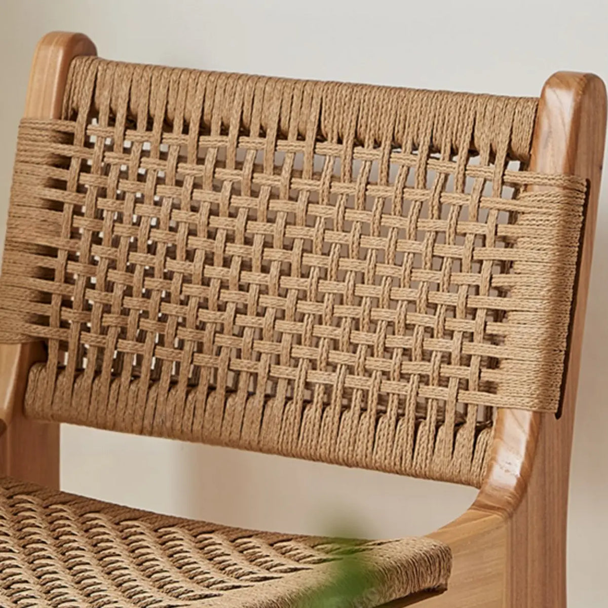Scandinavian Woven Rope Wood Bar Stool with Low Back