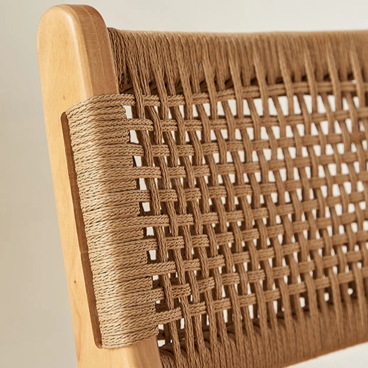 Scandinavian Woven Rope Wood Bar Stool with Low Back