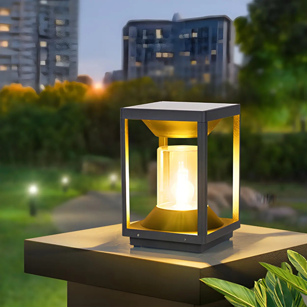 Simple Square Solar Outdoor Pathway Table Lamp Pillar Light