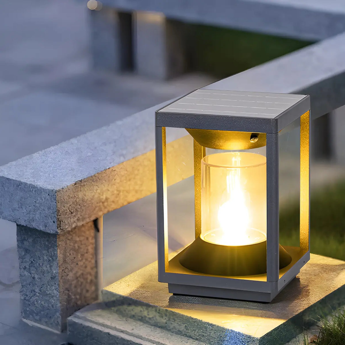Simple Square Solar Outdoor Pathway Table Lamp Pillar Light