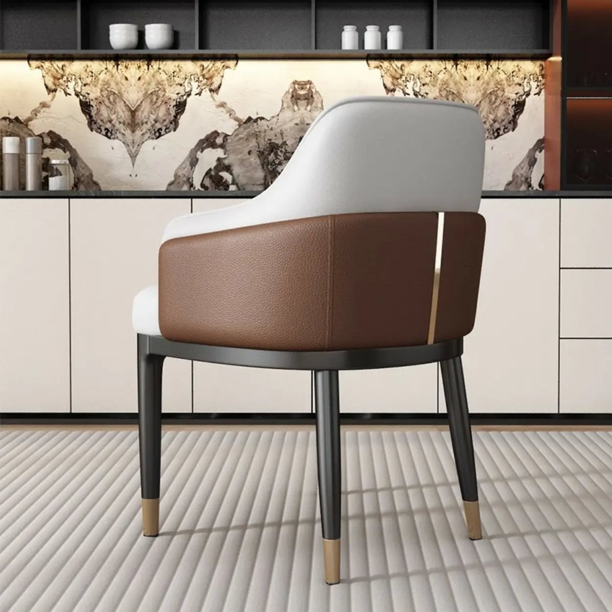Sloped Arm Upholstered Dining Chair with Black Metal Legs