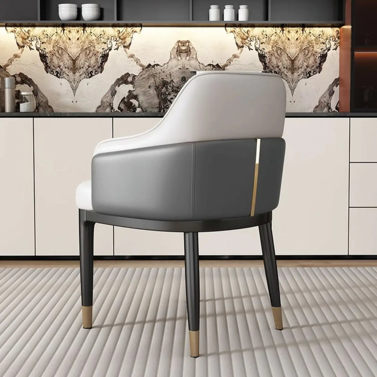 Sloped Arm Upholstered Dining Chair with Black Metal Legs