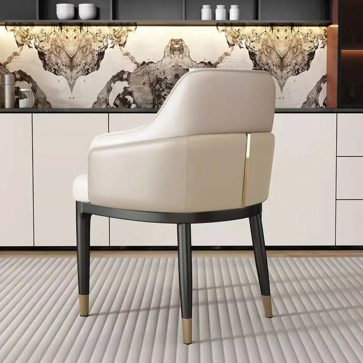 Sloped Arm Upholstered Dining Chair with Black Metal Legs