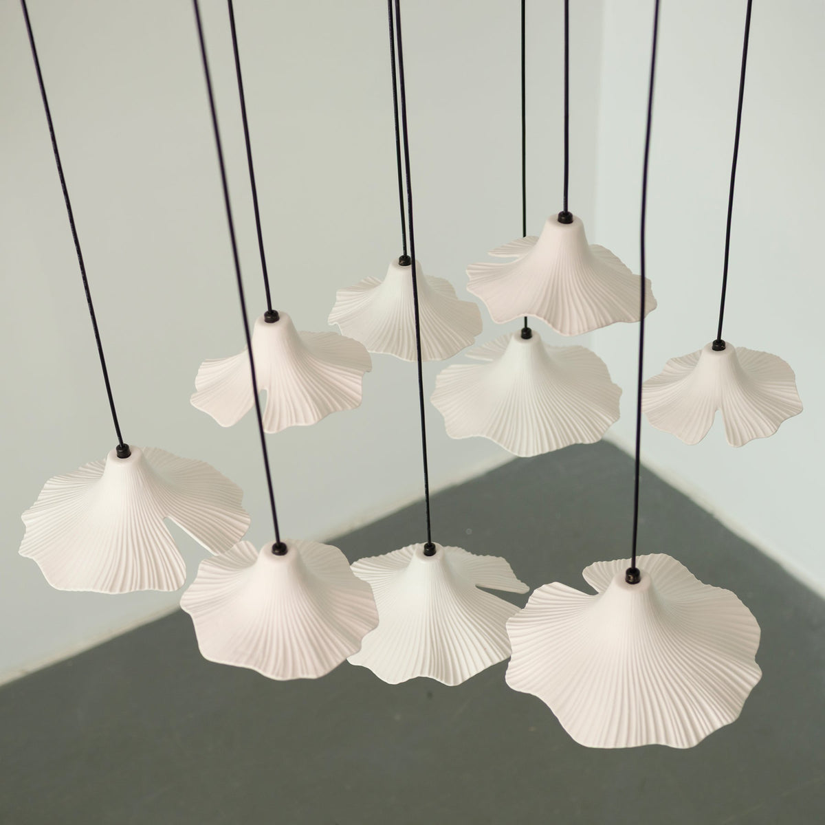 Sculptural Porcelain Ginkgo Leaf Wabi-sabi Pendant Light Chandelier