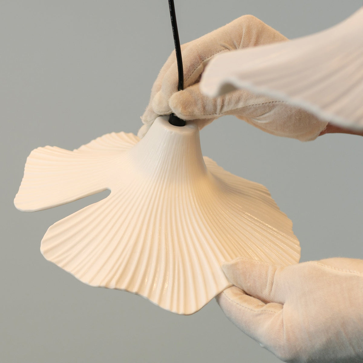Sculptural Porcelain Ginkgo Leaf Wabi-sabi Pendant Light Chandelier