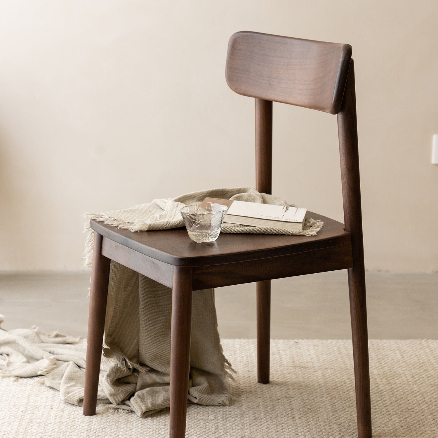 Japandi Walnut Wood Dining Chair GREEN