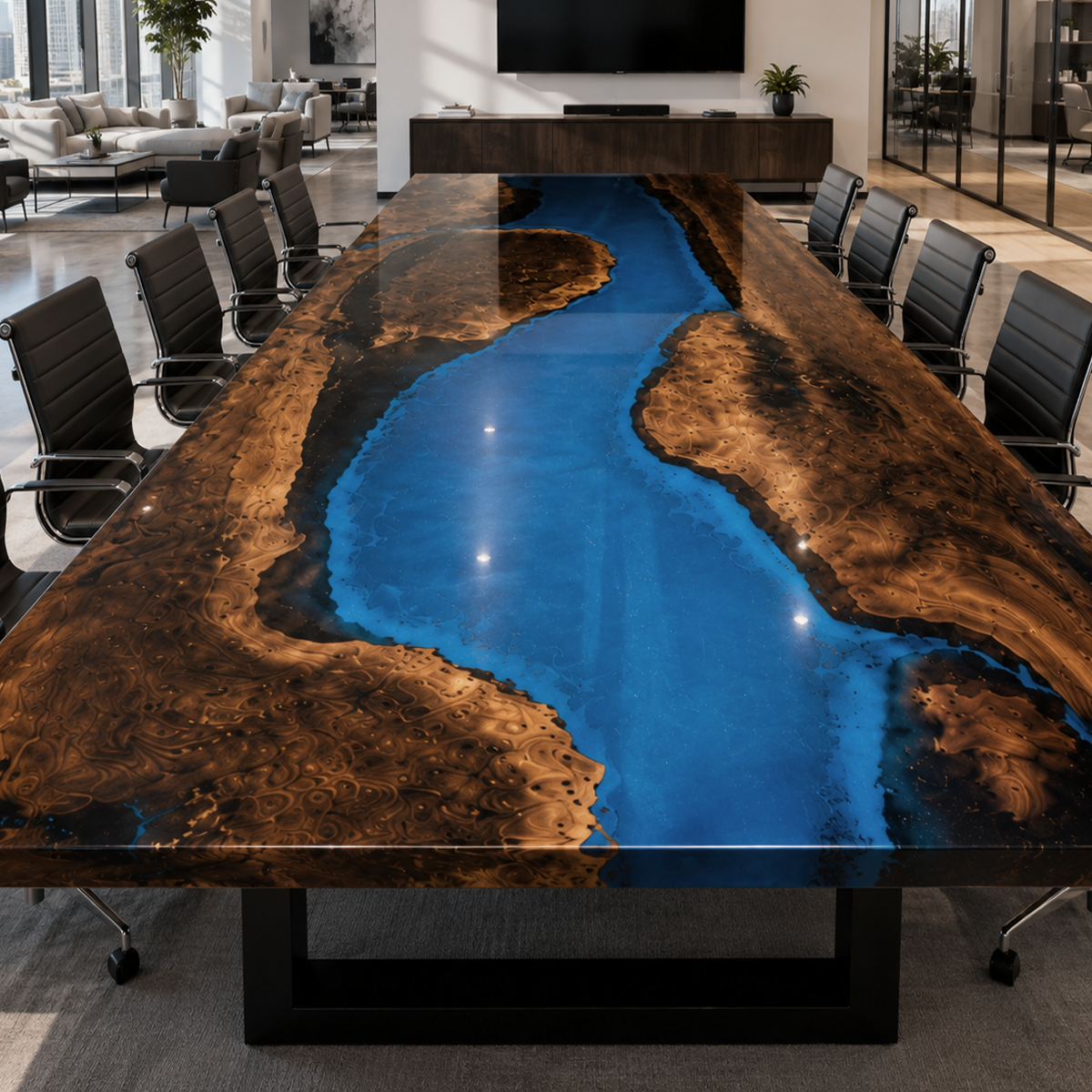 Walnut Blue River Conference Table, edge and grain detail