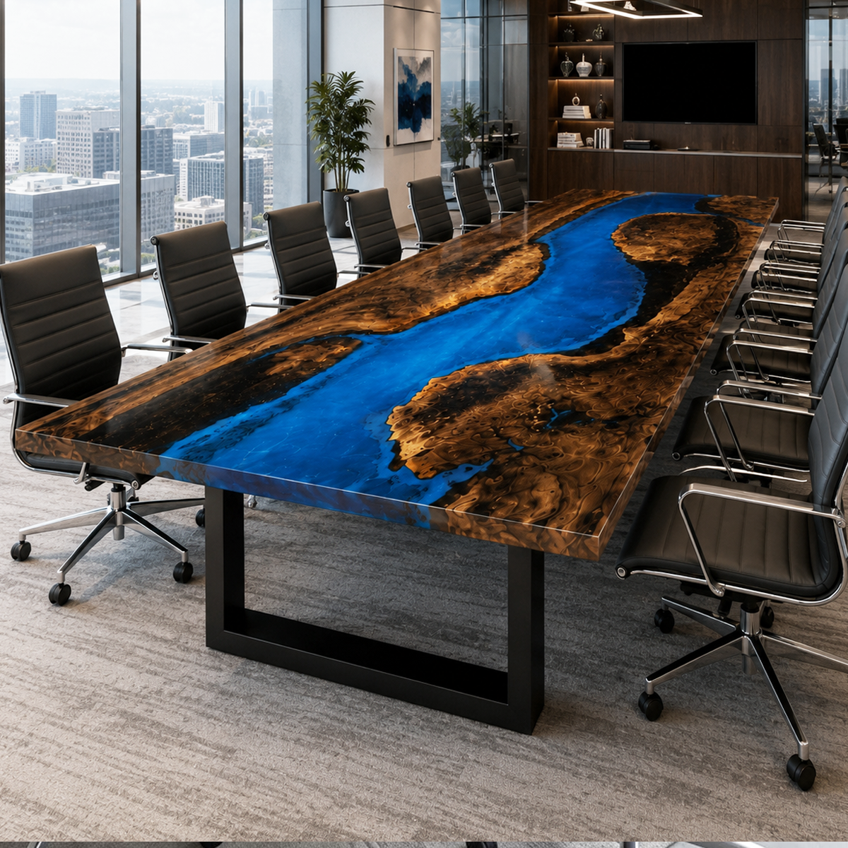 Walnut Blue River Conference Table, surface finish close up