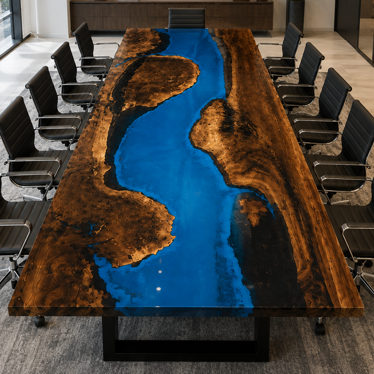 Walnut Blue River Conference Table, leg and base detail