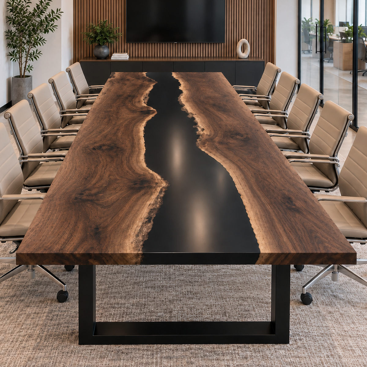 Large Custom Handcrafted Black Walnut Epoxy Resin River Office Conference Table