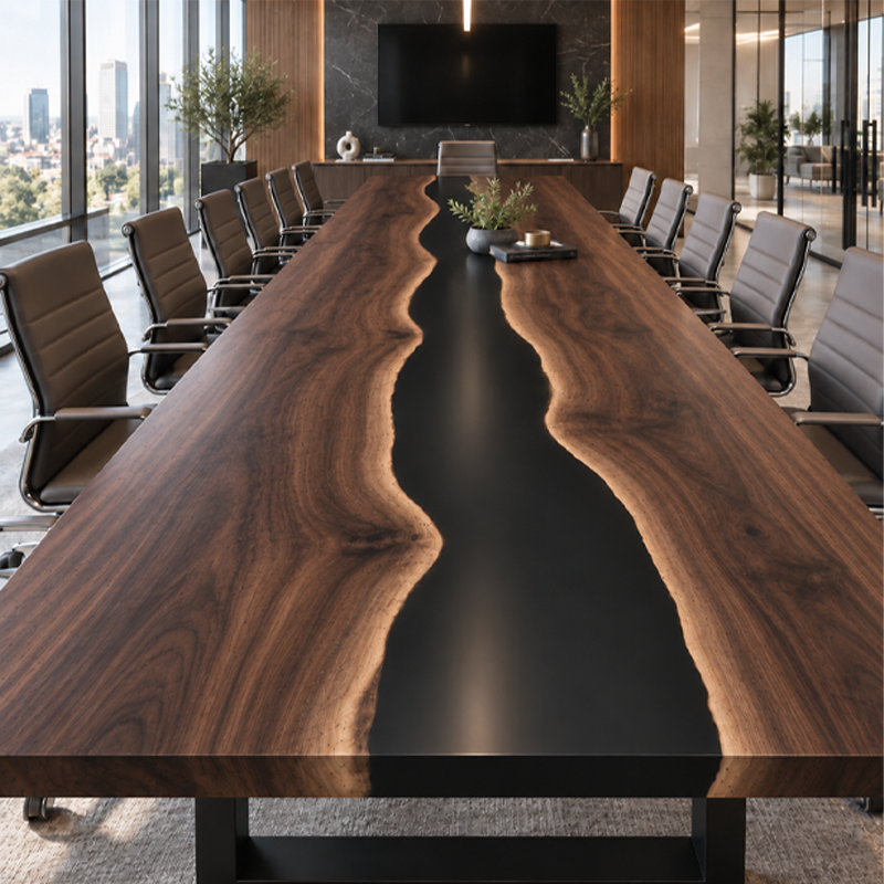 Large Custom Handcrafted Black Walnut Epoxy Resin River Office Conference Table