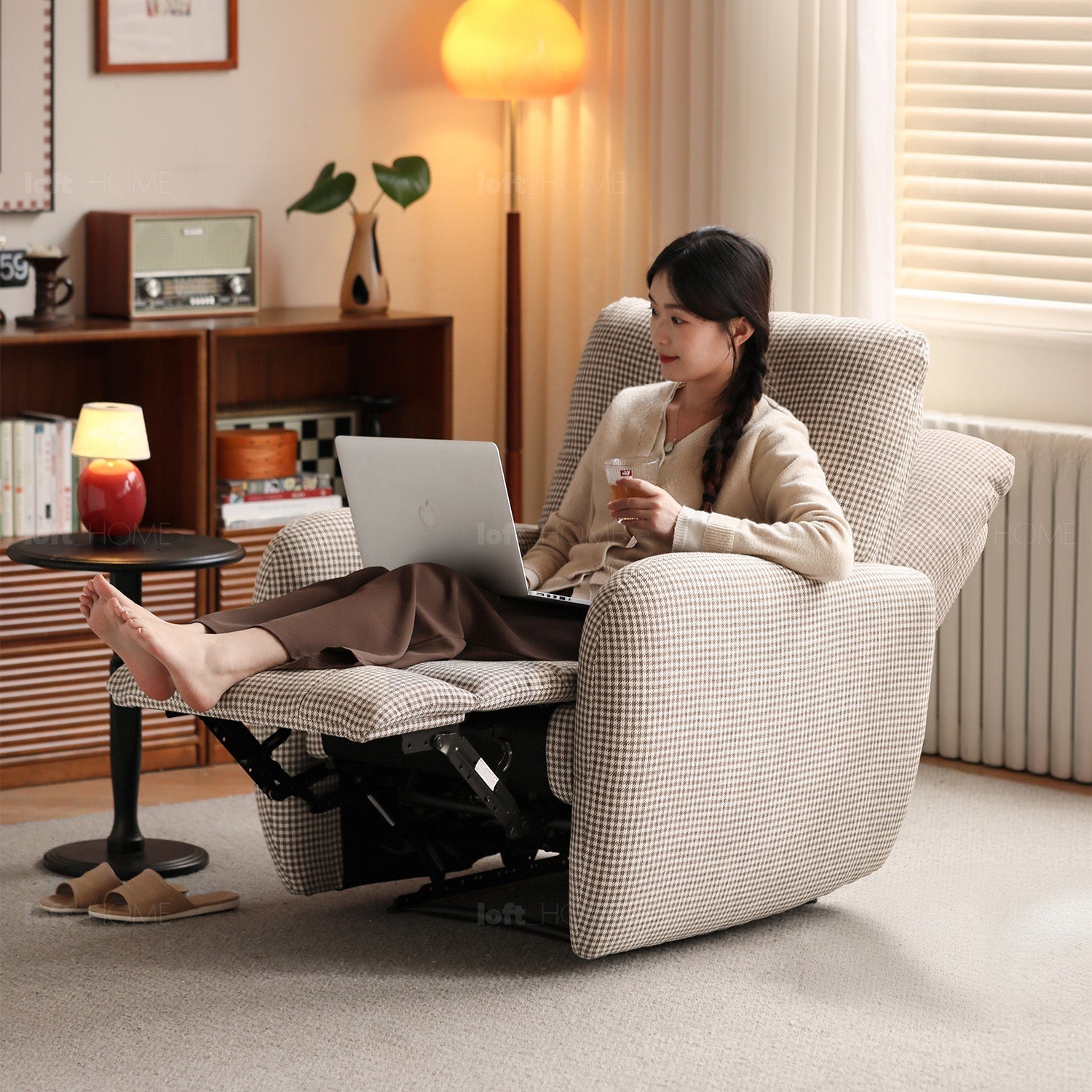 Cream Cotton Fabric Recliner 1 Seater Sofa LIBERTY