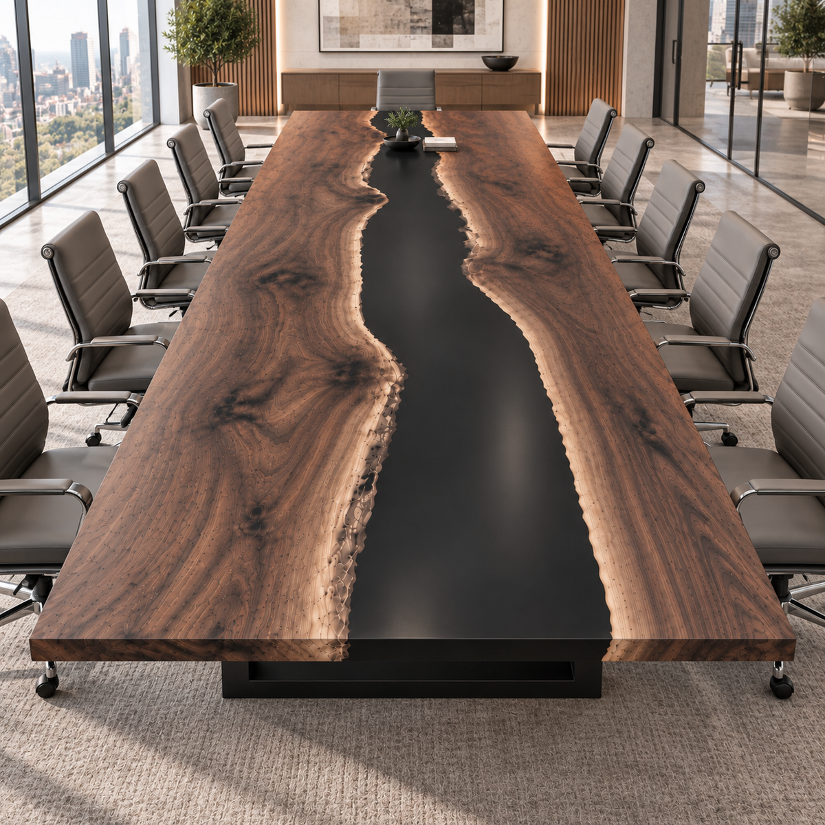 Large Custom Handcrafted Black Walnut Epoxy Resin River Office Conference Table
