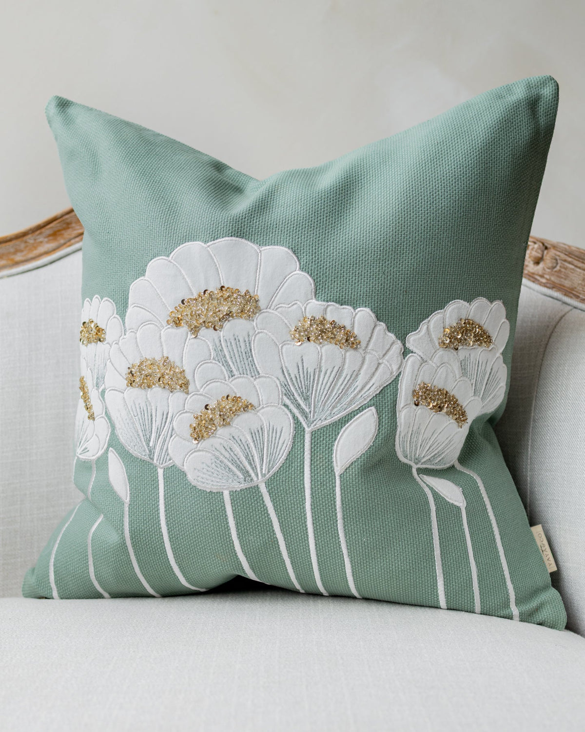 Fleur Organic Cotton Beaded Throw Pillow
