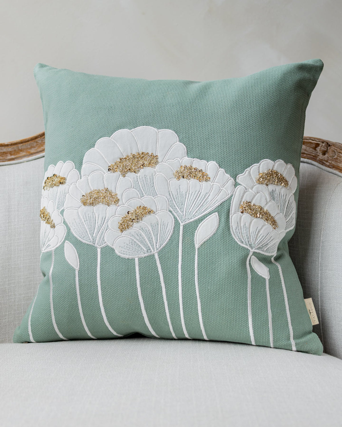 Fleur Organic Cotton Beaded Throw Pillow