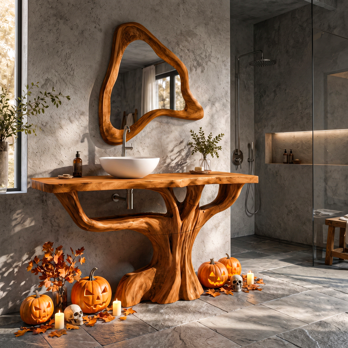 Contemporary Halloween Single Bathroom Vanity With Branch Inspired Base For Bathroom SINLKIBRV343