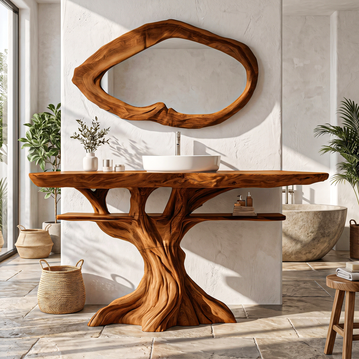 Contemporary Wooden Bathroom Vanity With Tree Inspired Frame For Bathroom SINLKIBRV345