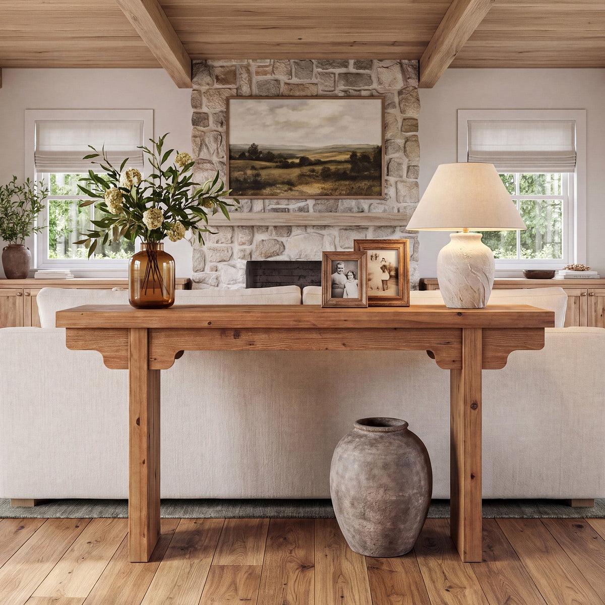 63" Farmhouse Solid Wood Console Table, Entryway Sofa Table Behind Couch