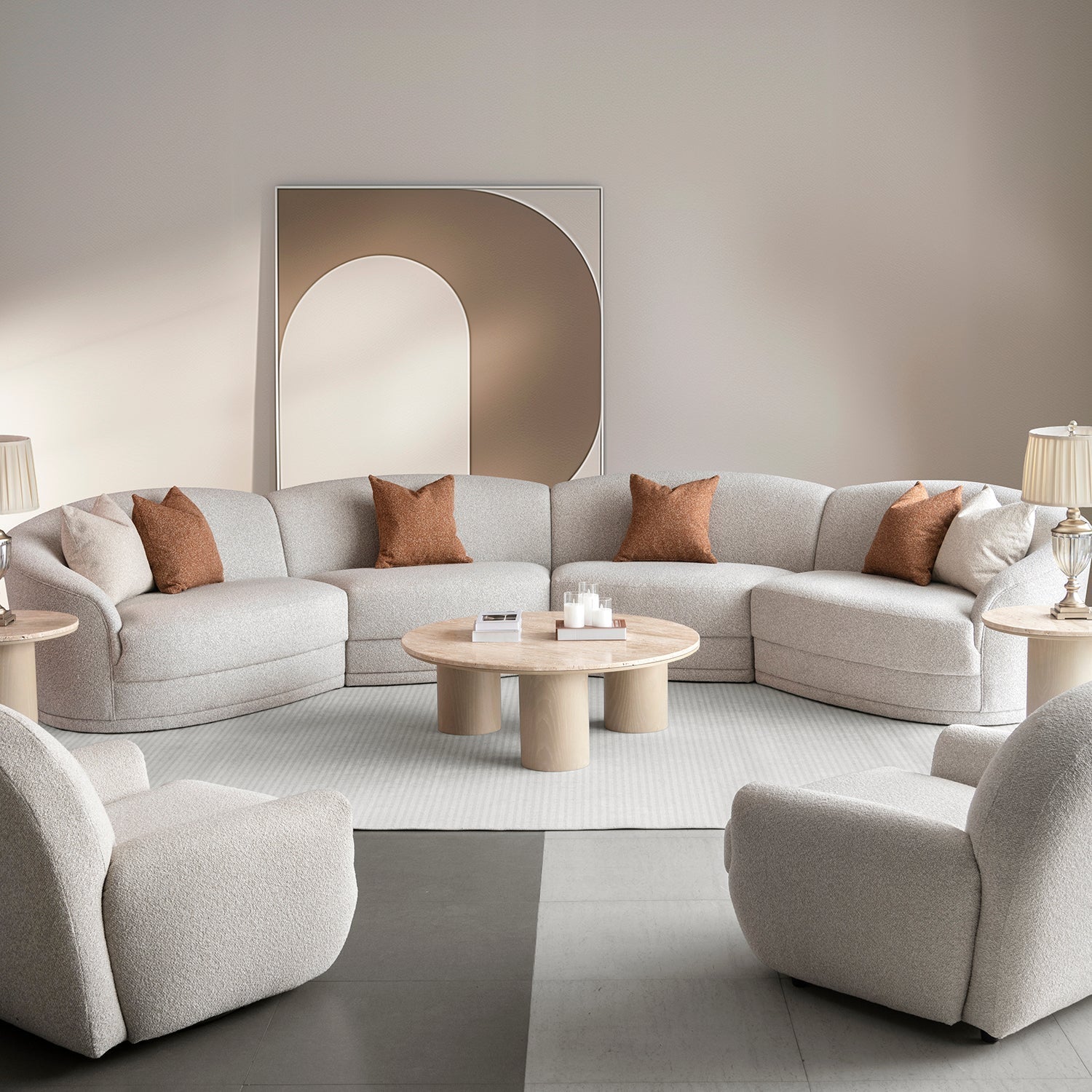 Modern Boucle Fabric Modular Armless 1 Seater Sofa CURVA