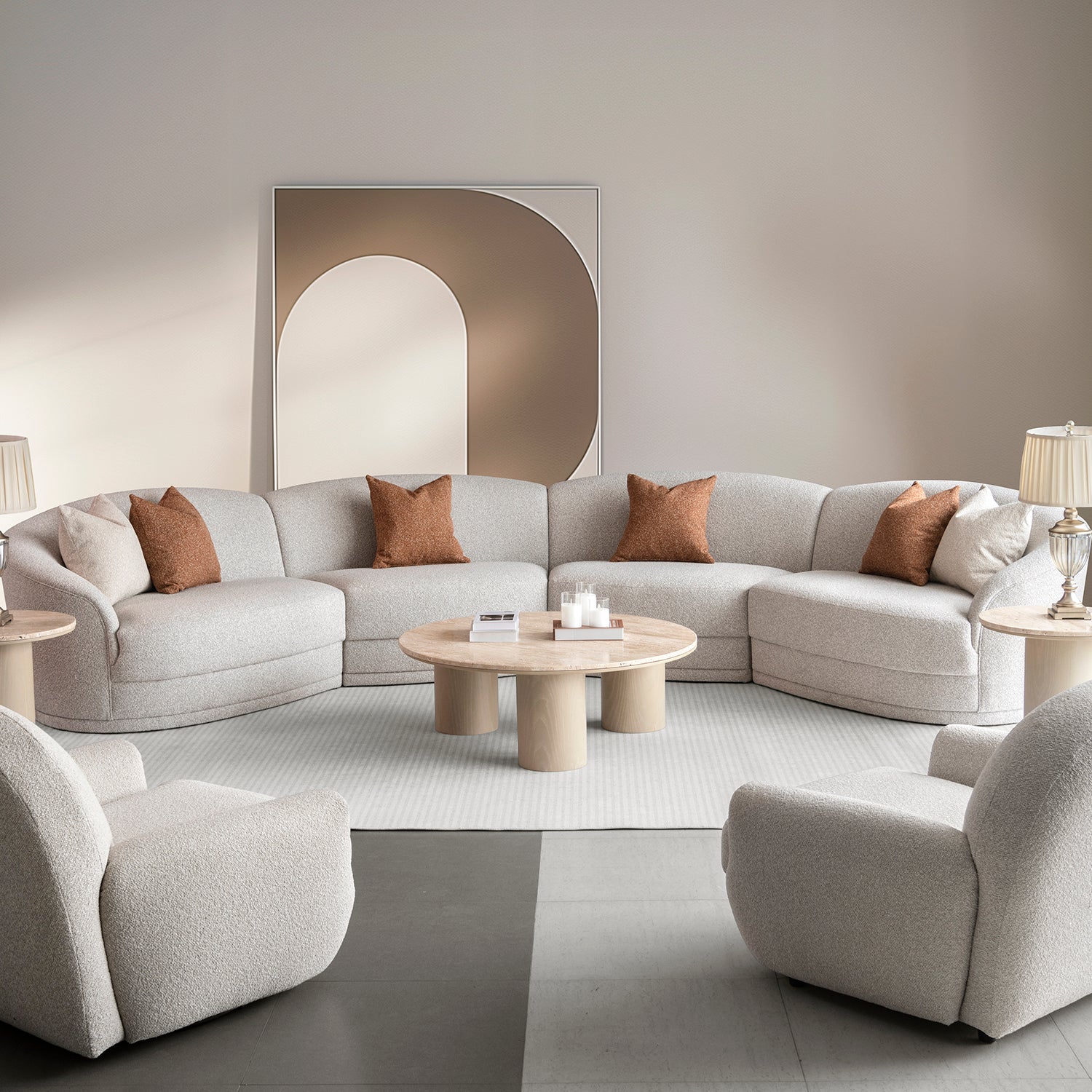 Modern Boucle Fabric Modular Corner 1 Seater Sofa CURVA