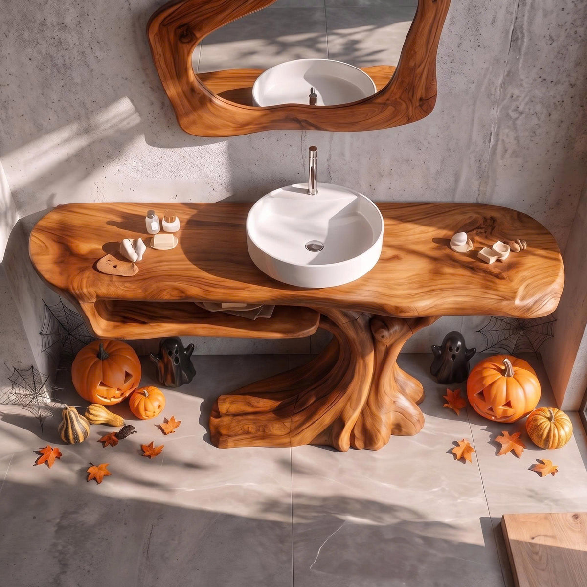 Rustic Halloween Wooden Bathroom Vanity With Branch Inspired Frame For Bathroom SINLKIBRV341