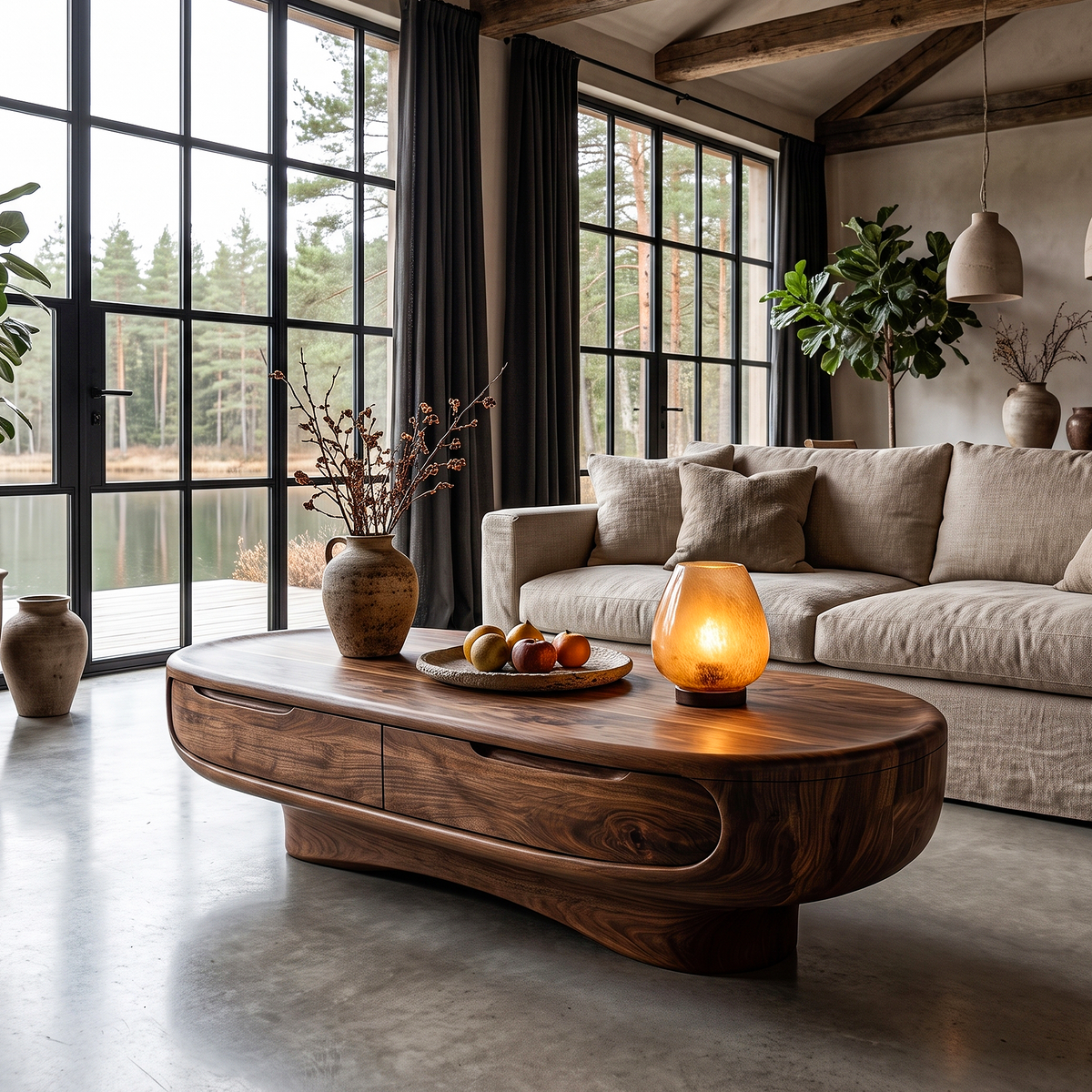 Mid Century Oval Coffee Table With Clean Low Profile Form For Living Room SINLHACF434
