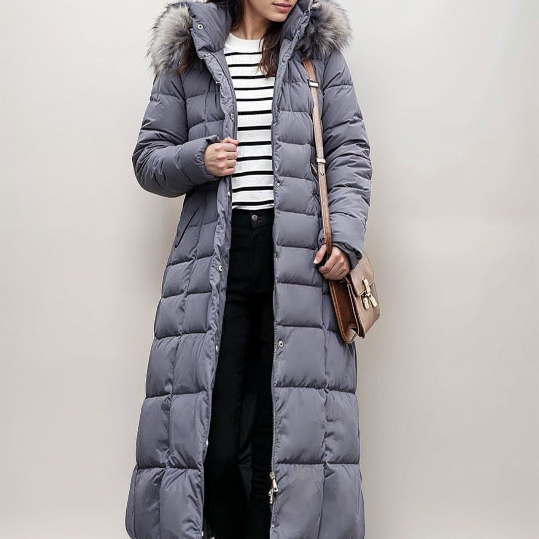 Sophia | Women’s Long Belted Puffer Coat | Faux Fur