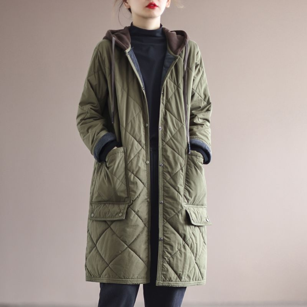 Marcia | Women’s Quilted Hooded Long Coat | Lightweight