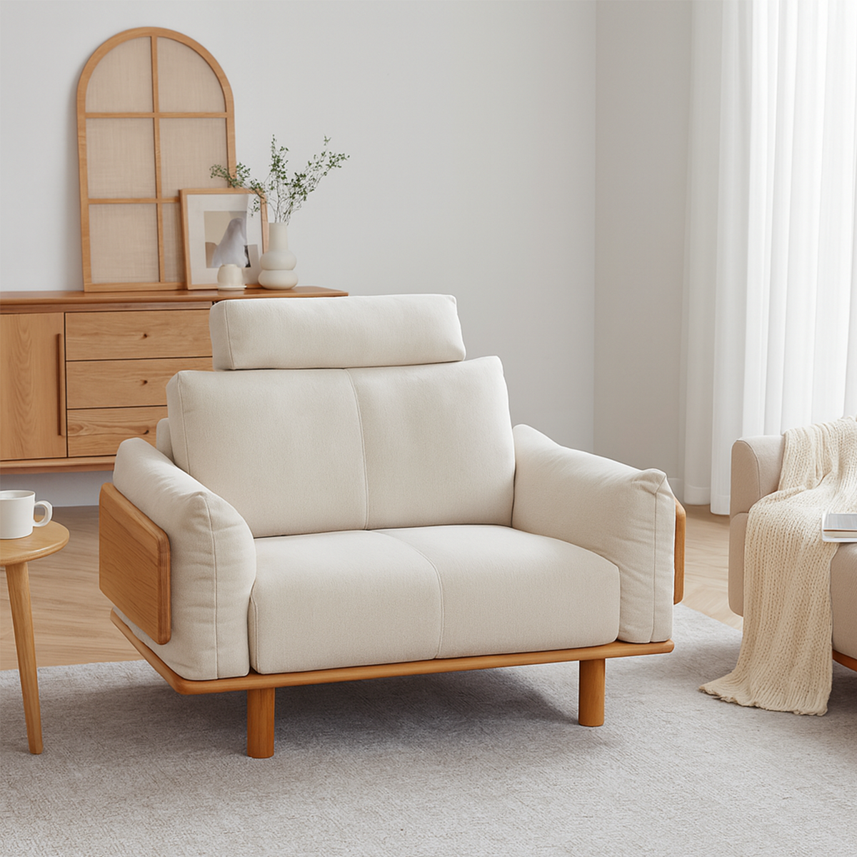 Scandinavian Mixed Weave Fabric 1 Seater Sofa BESSEN